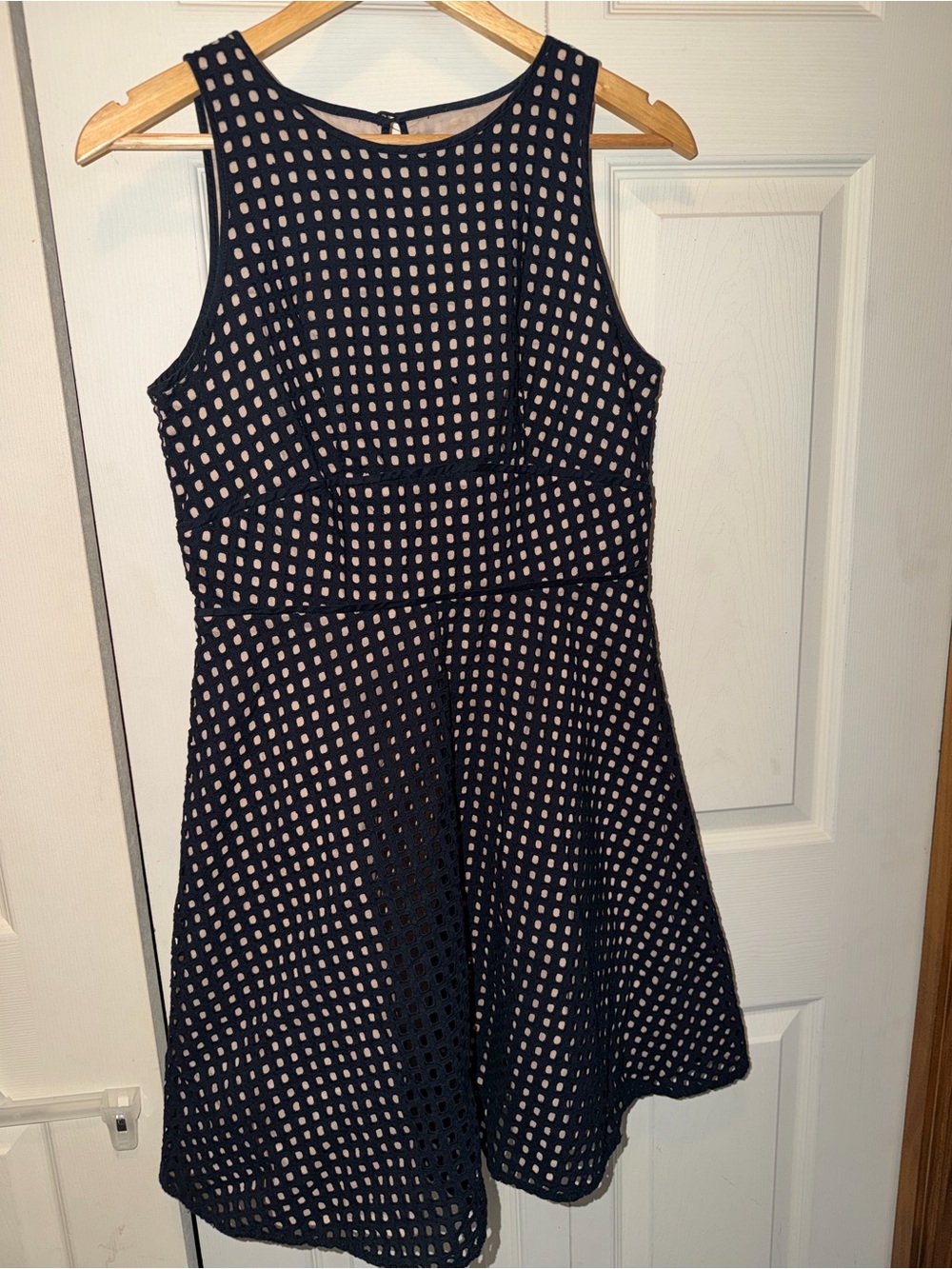 LOFT black Eyelet Fit-and-Flare Dress with Nude Underlay